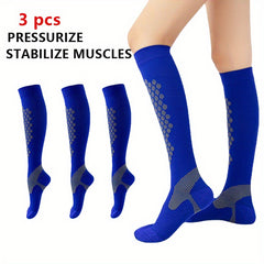 3 Pairs 20-30mmHg Compression Socks for Sports Striped Nylon Calves