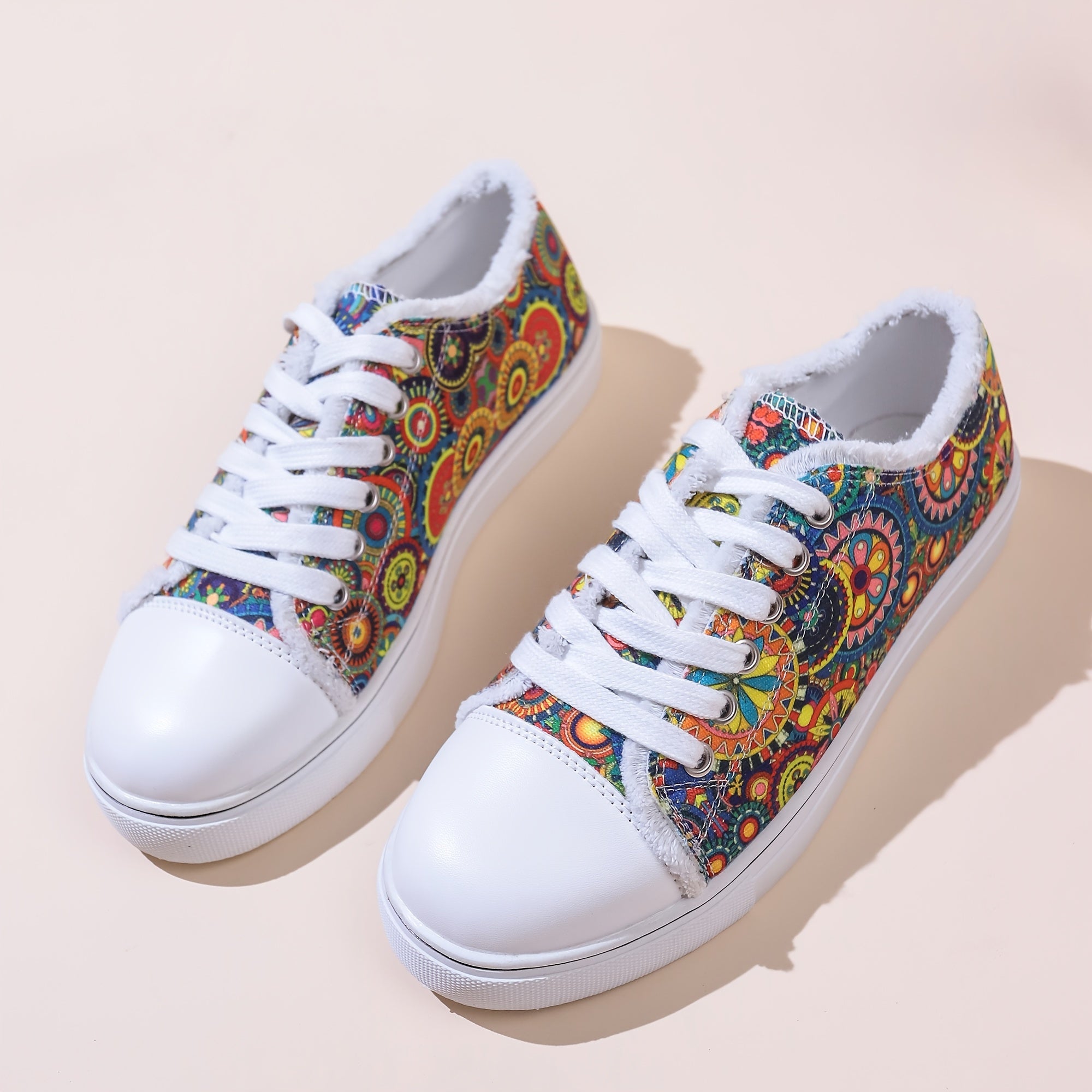 Women's Floral Print Lace Up Low Round Toe Lightweight Shoes