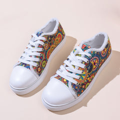 Women's Floral Print Lace Up Low Round Toe Lightweight Shoes