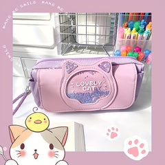 Purple Pencil Case Large Capacity Cat Head Pencil Bag for Girls Student