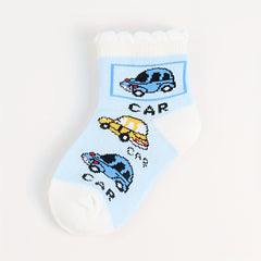 6pairs Baby Boys Crew Socks Cartoon Car Pattern Socks Toddler Children's Socks