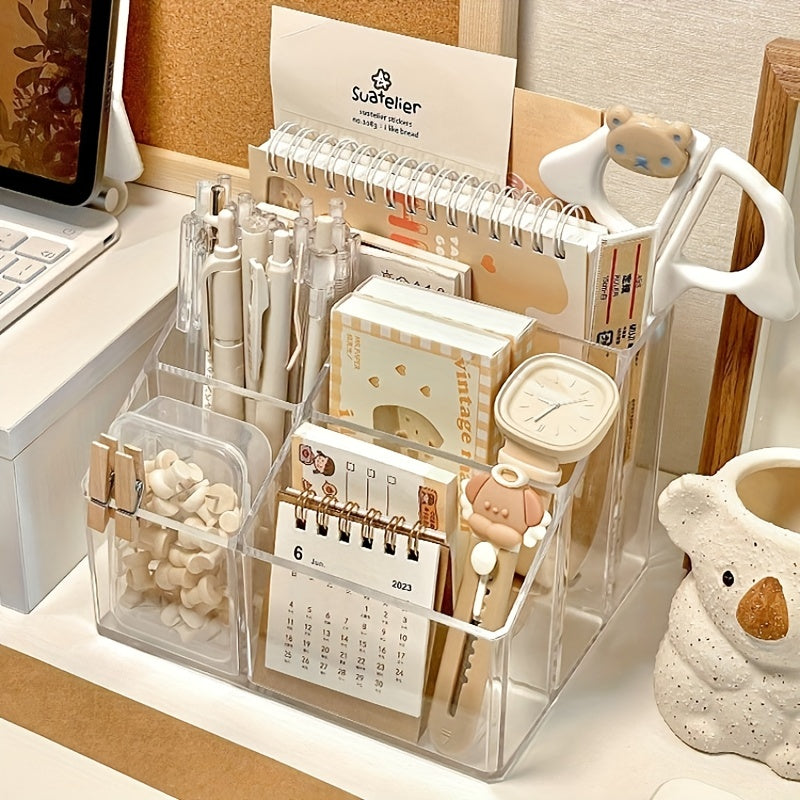 Transparent Desktop Pen Holder Storage Box for Students