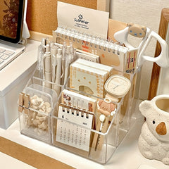 Transparent Desktop Pen Holder Storage Box for Students
