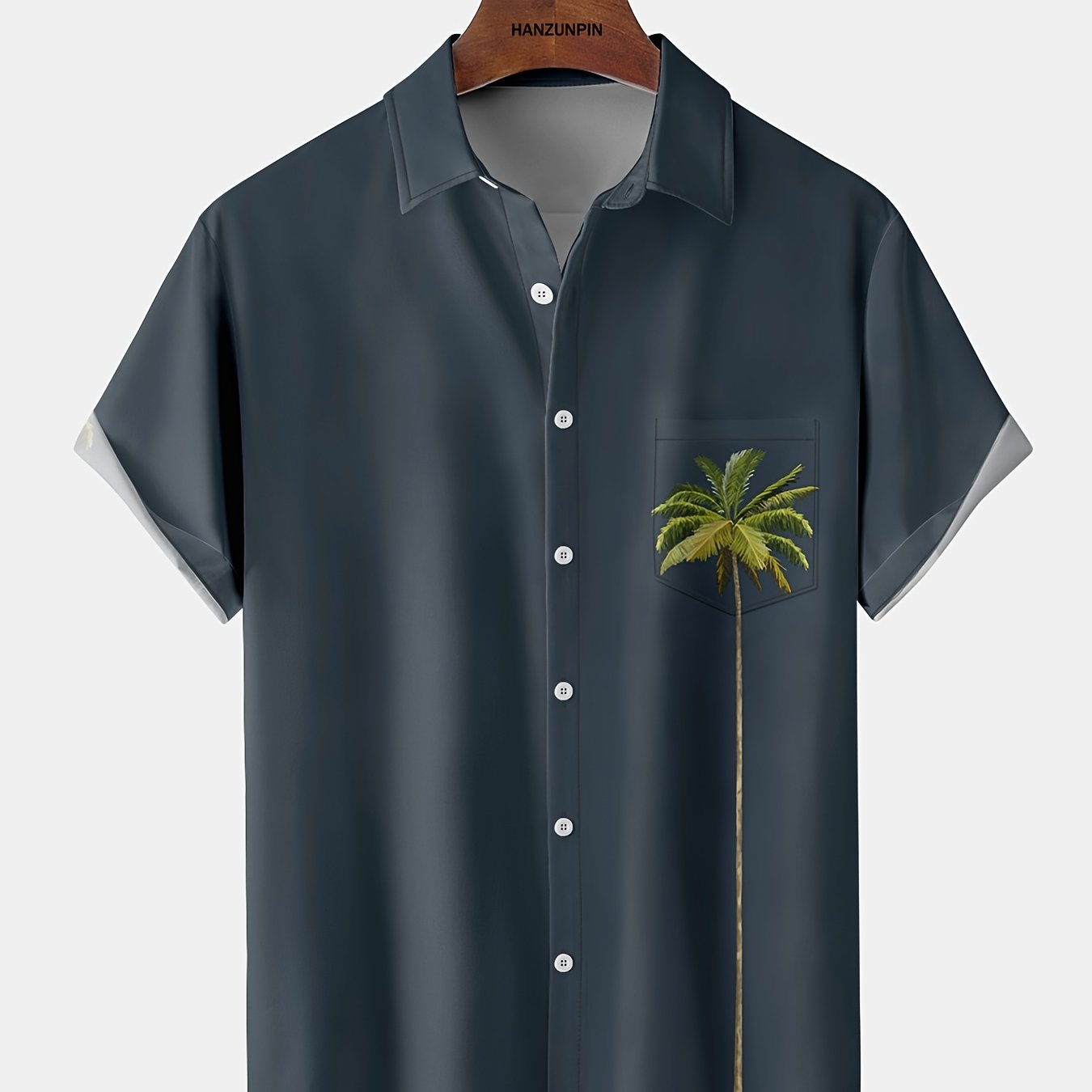 Coconut Tree Hawaiian Print Men's Casual Short Sleeve Shirt