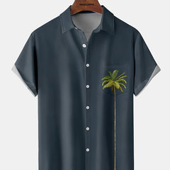 Coconut Tree Hawaiian Print Men's Casual Short Sleeve Shirt
