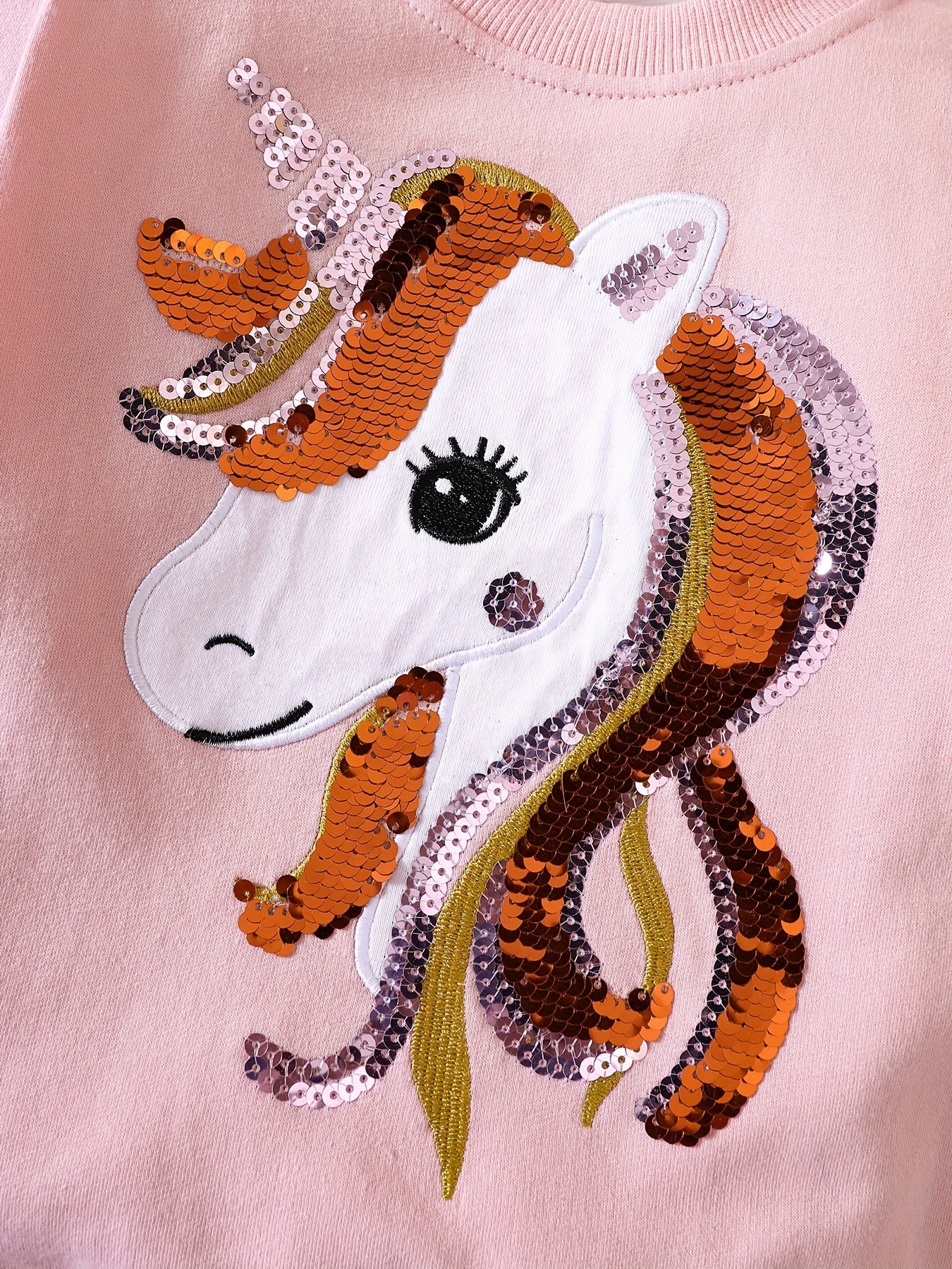 Girls Sequins Unicorn Print Crew Neck Sweatshirt Top Pullovers
