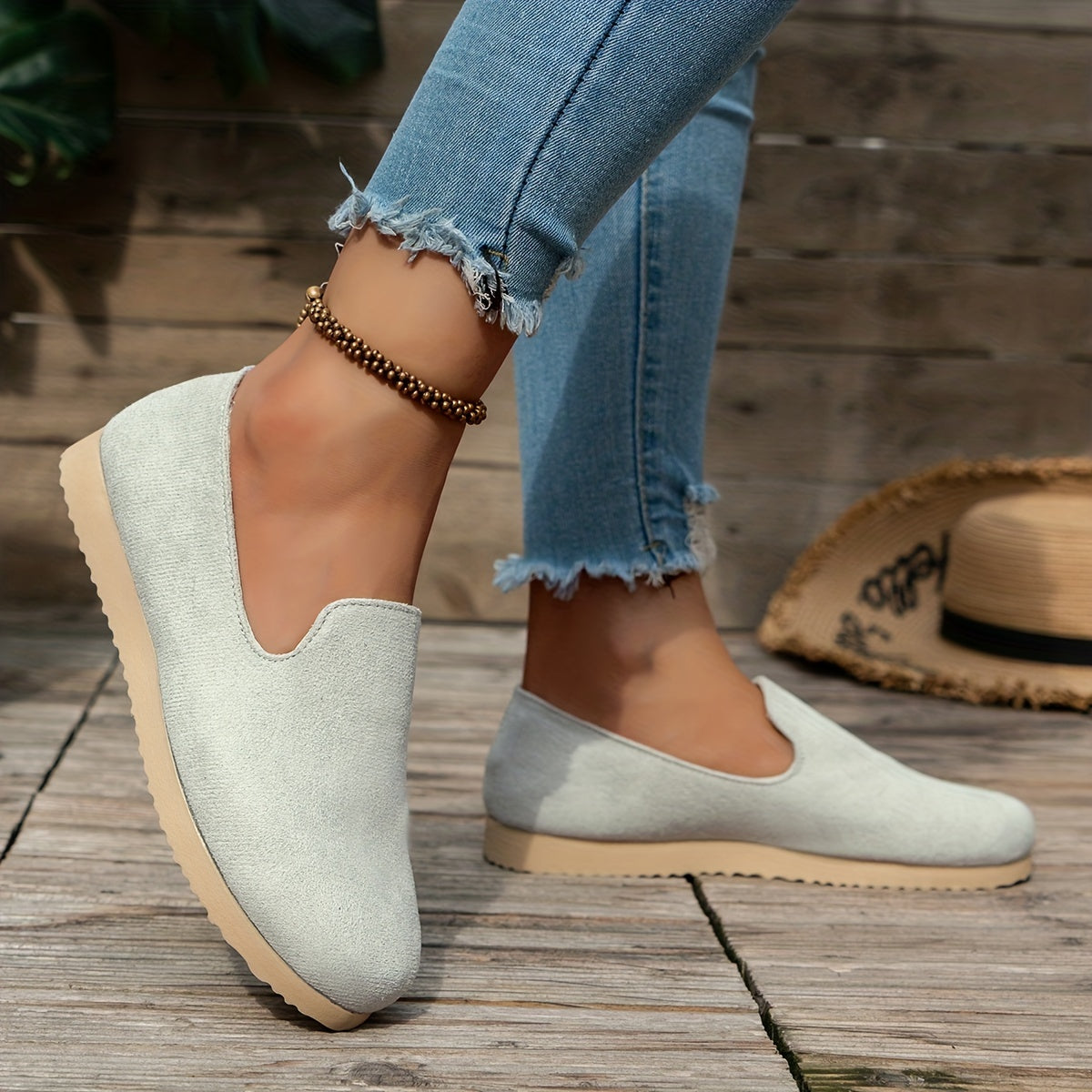 Women's Solid Loafers Casual Slip On Sneakers Comfortable Walking Shoes
