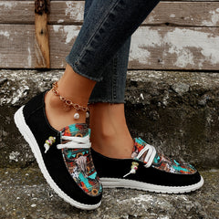 Women's Printed Canvas Shoes Lightweight Lace Up Walking Shoes