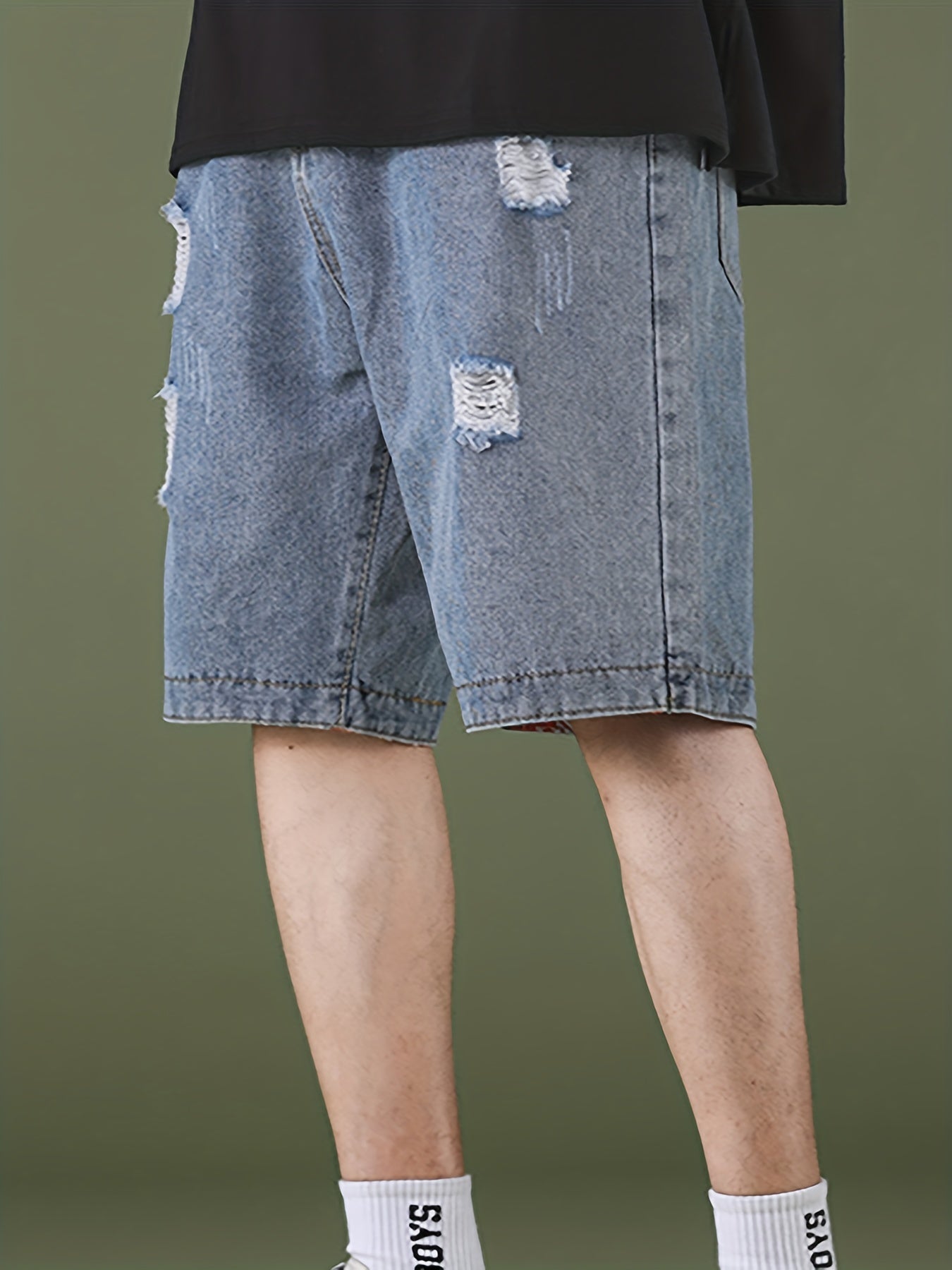 Ripped Denim Shorts Men's Casual Street Style Distressed Denim Shorts