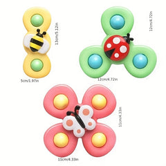 3pcs Suction Cup Rotating Baby Toys - Sensory Birthday Gift