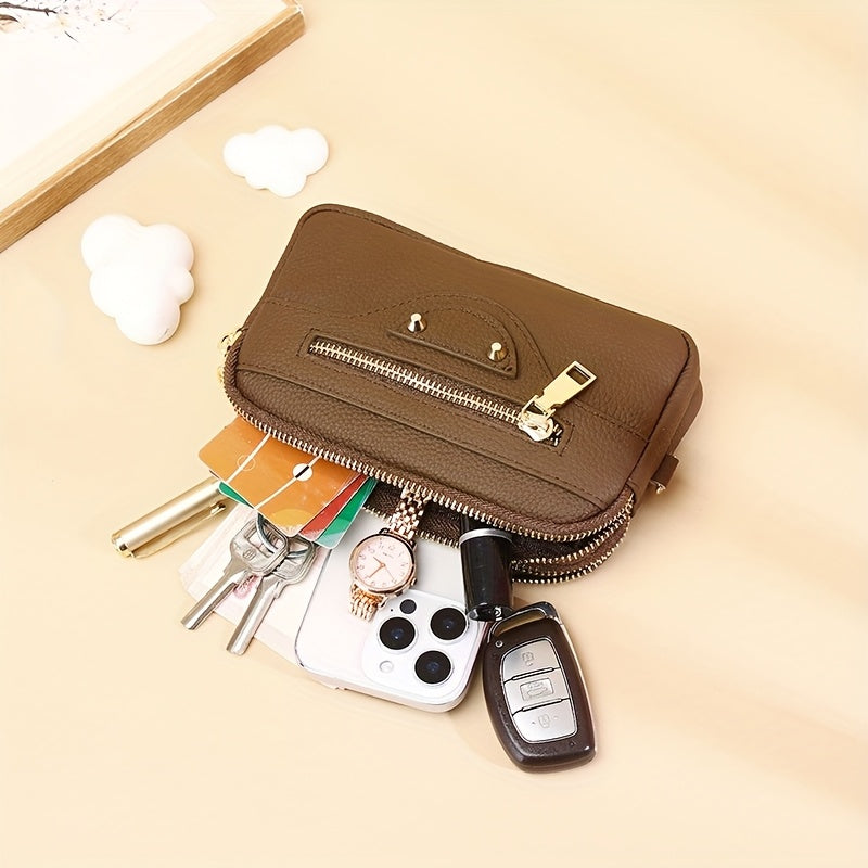 Leather Women's Long Wallet with Zipper Closure