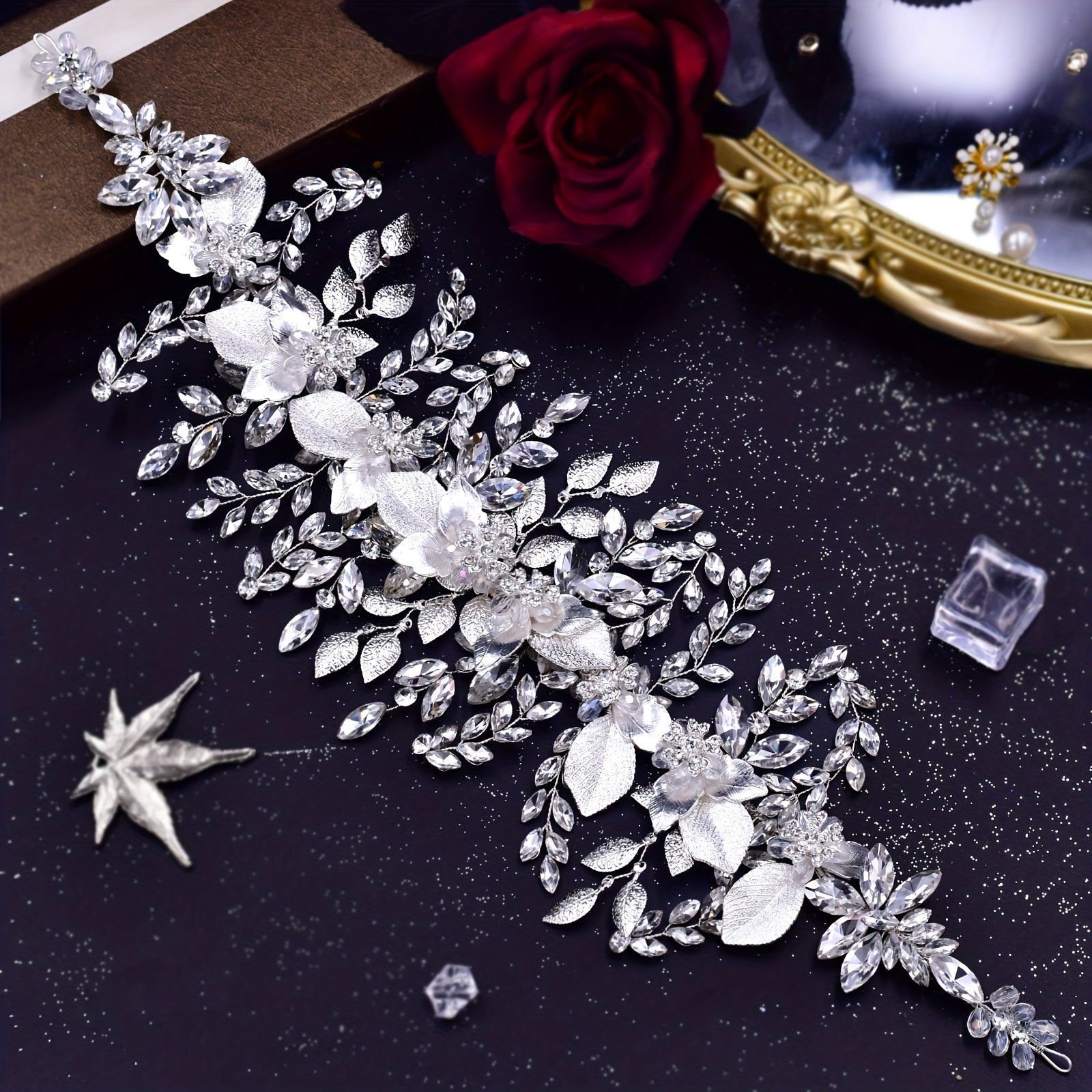 Rhinestone Decorative Hair Band With Alloy Leaves Stylish Headwear