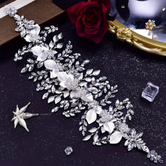 Rhinestone Decorative Hair Band With Alloy Leaves Stylish Headwear
