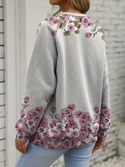 Skull & Floral Print Sweatshirt Crew Neck Women's Clothing