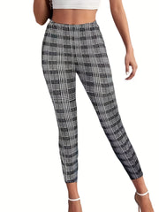Plaid High Waist Pants Casual Slim Spring Fall Women's Clothing