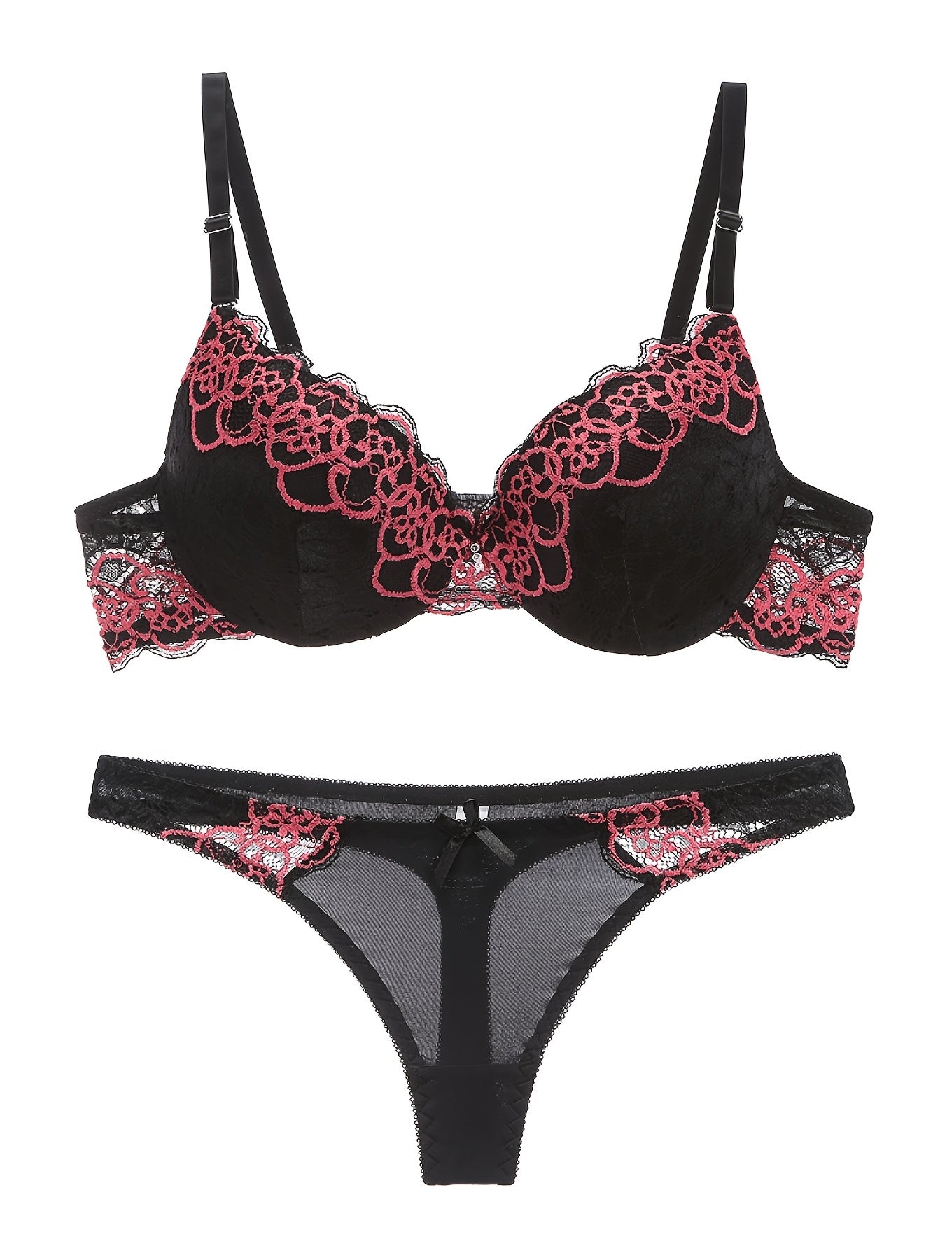 Embroidered Lace Push Up Bra & Panties Set