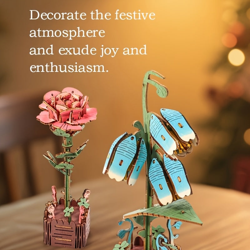 3D Rose Puzzle Wooden DIY Floral Model - No Electricity Needed