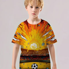 3D Print Boys Football T Shirt - Short Sleeve Tee for Kids