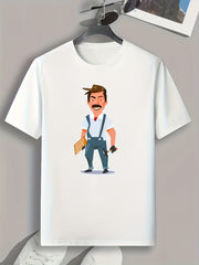 Cartoon Repairman Pattern Print Men's Comfy Sports T-shirt