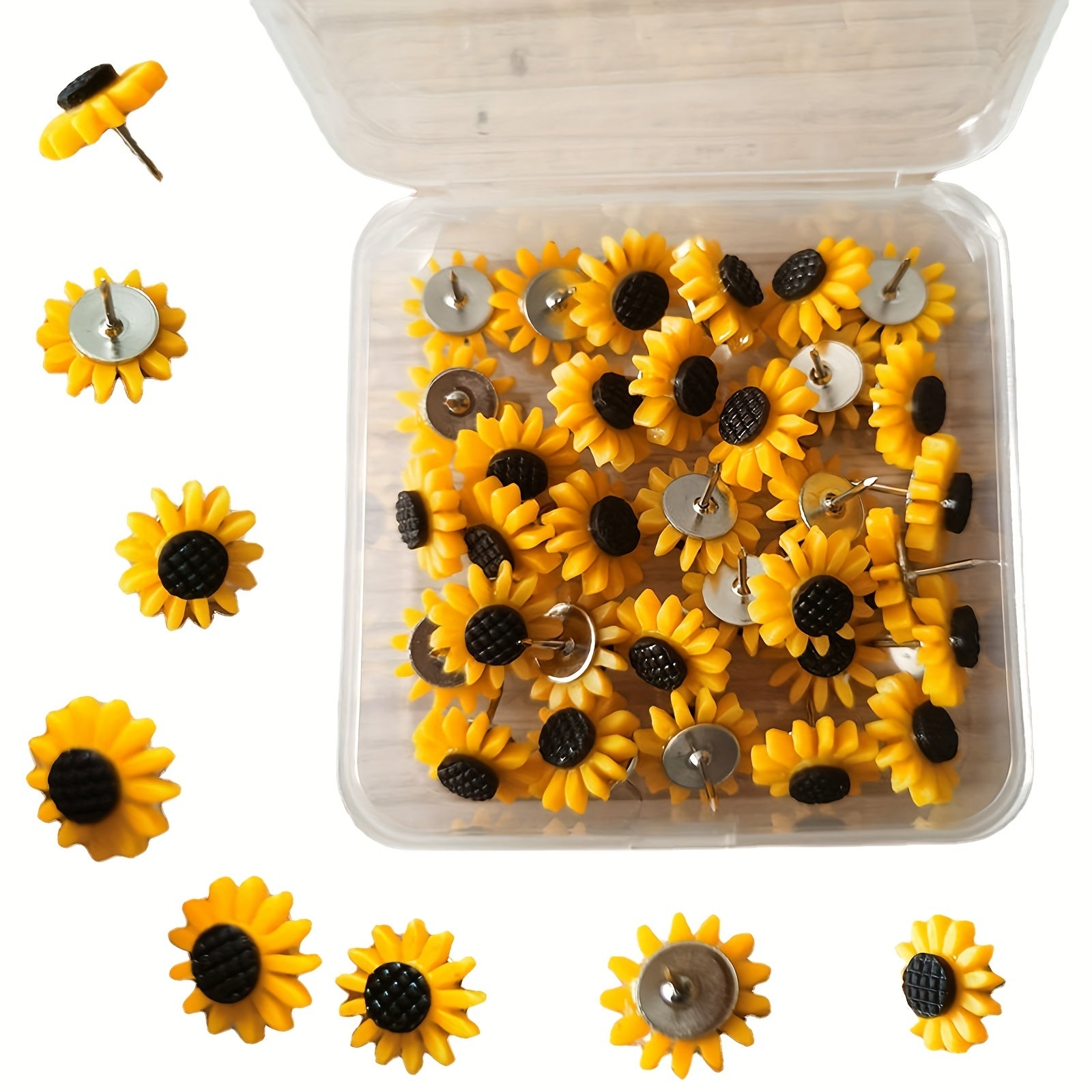 40pcs Sunflower Push Pins Cork Board Tacks For Photos Wall Maps