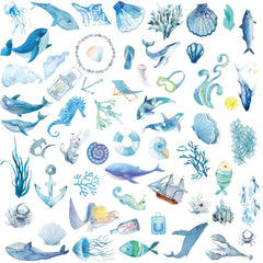 50pcs Watercolor Marine Series Doodle Stickers Waterproof DIY Creative Toys