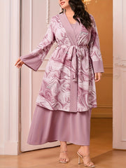Women's Plus Marble Print Cardigan & Cami Maxi Dress Set