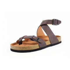 Women's Cork Sandals Toe Loop Cross Strap Summer Gladiator Sandals