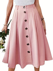 High Waist Button Front Casual Skirt