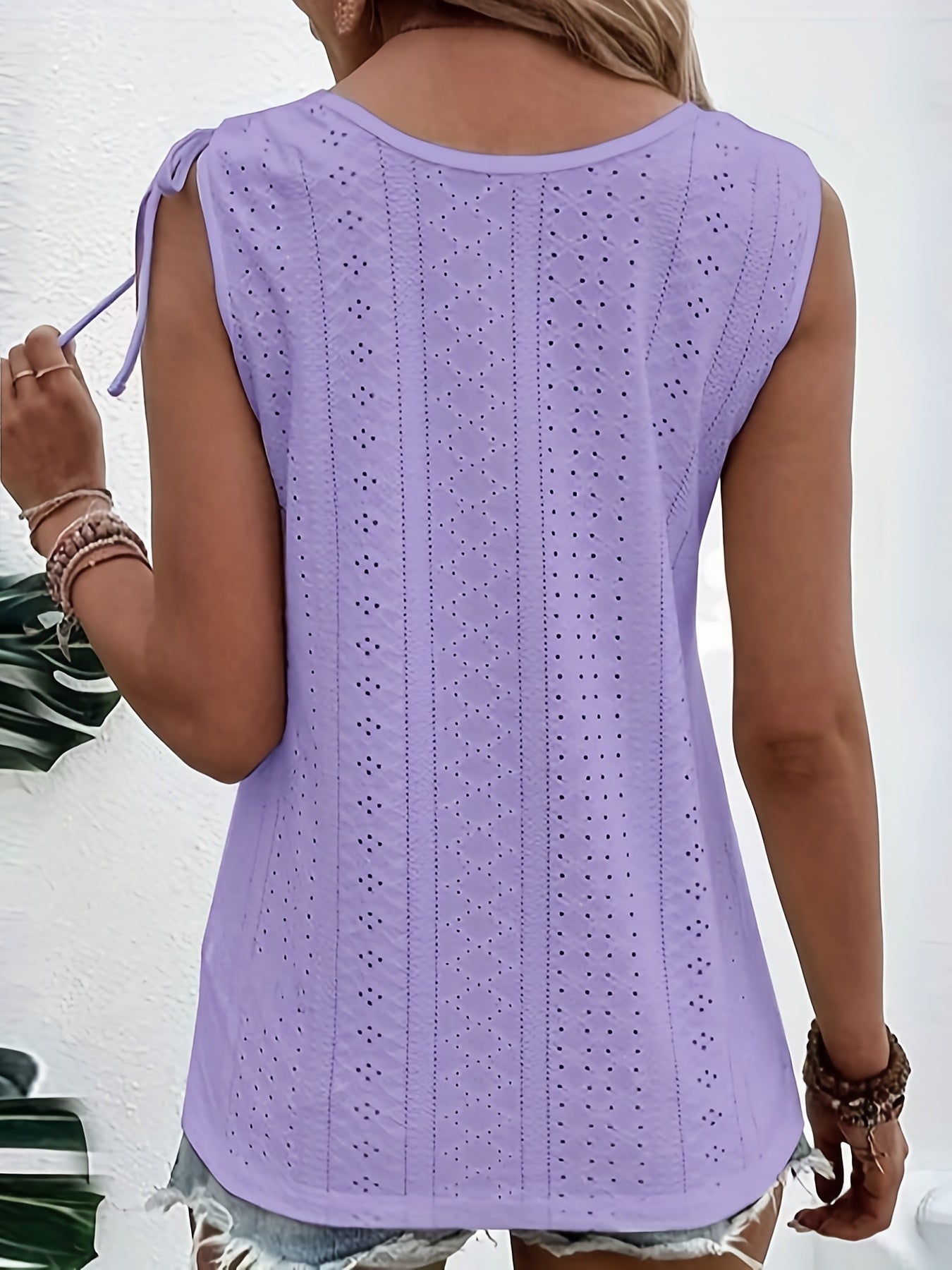 Eyelet Embroidery Button Front Tank Top Casual Scoop Neck Summer Sleeveless Top