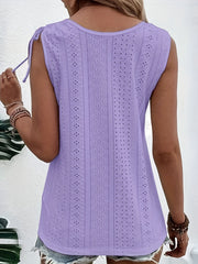Eyelet Embroidery Button Front Tank Top Casual Scoop Neck Summer Sleeveless Top
