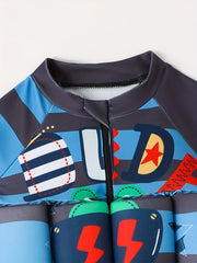 Boys' Striped One Piece Swimsuit with Long Sleeve Top and Shorts