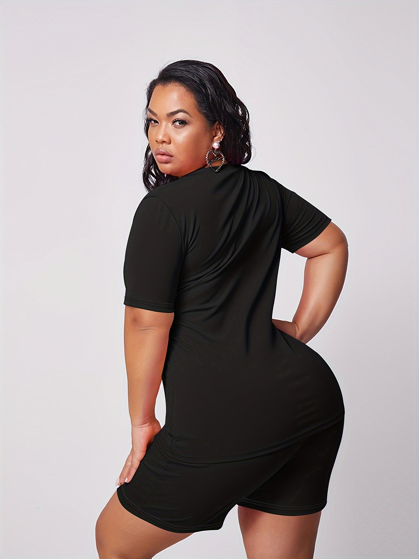 Lips Print Tee & Shorts Set Women's Activewear
