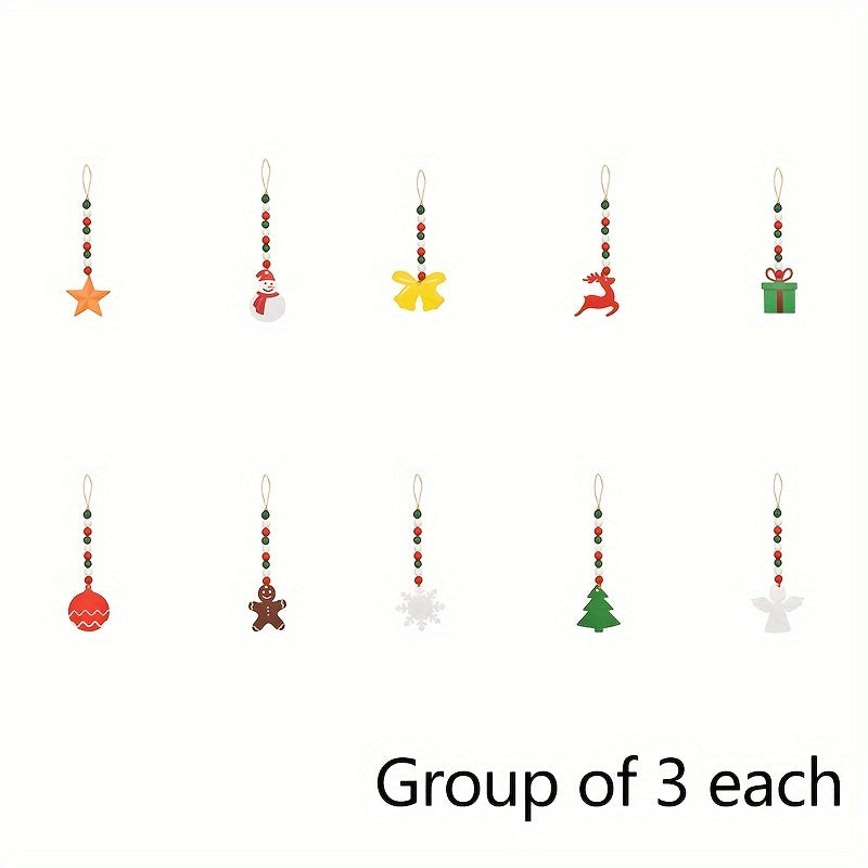 3pcs Christmas Beaded Garland Wooden Deer Snowman Pendant