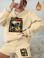 Halloween 2pcs Set Women's Graphic Sweatshirt & Shorts