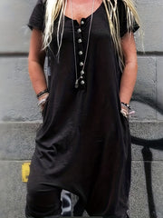 Hippie Button Down Harem Jumpsuit Casual Baggy Jumpsuit