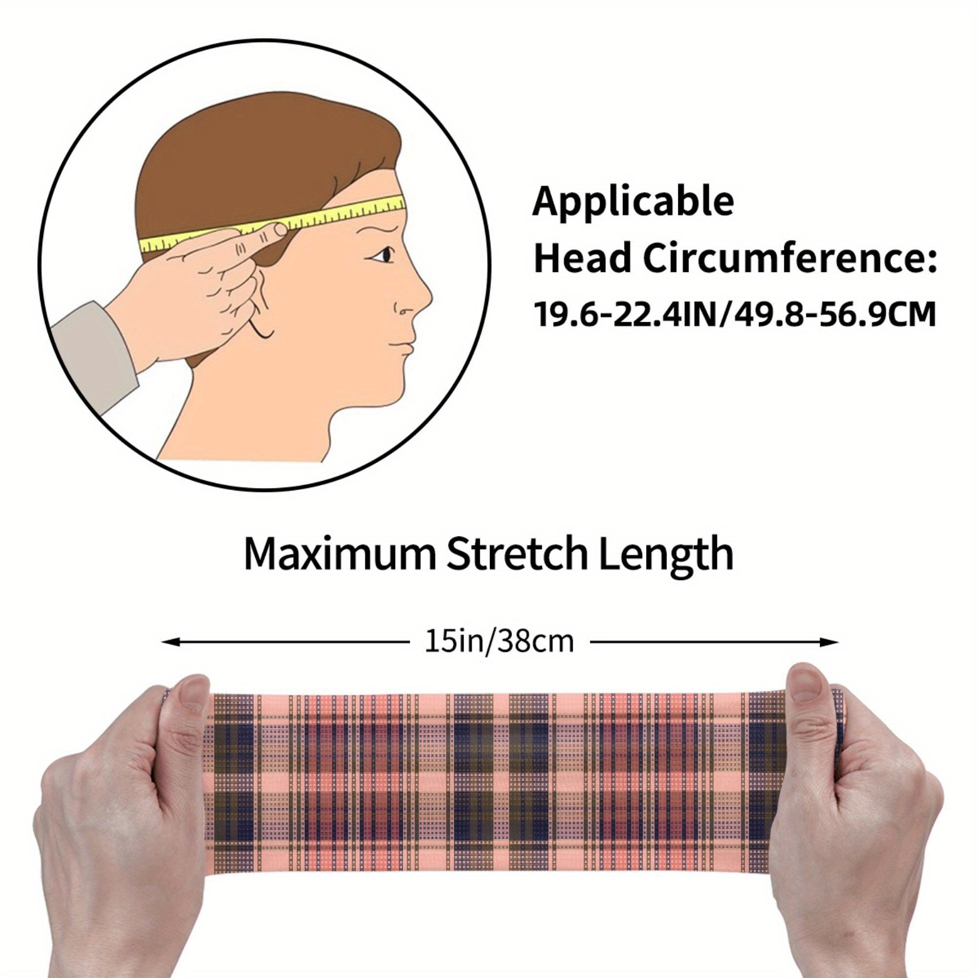 Men's Vintage Plaid Headband Soft Pink Lightweight Hairband Gym Running Non Slip