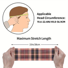 Men's Vintage Plaid Headband Soft Pink Lightweight Hairband Gym Running Non Slip