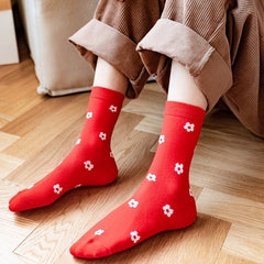5 Pairs Christmas Pattern Socks Breathable Mid Tube Stockings