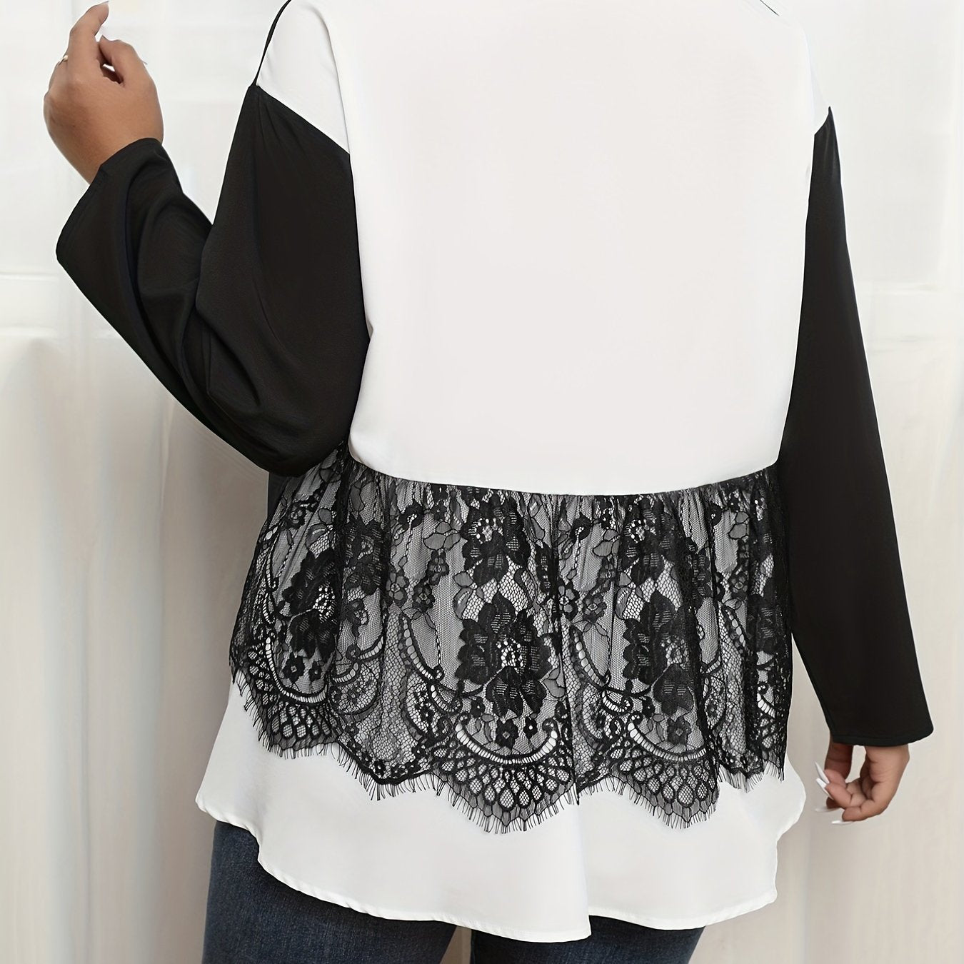 Colorblock Lace Long Sleeve Top