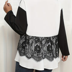 Colorblock Lace Long Sleeve Top