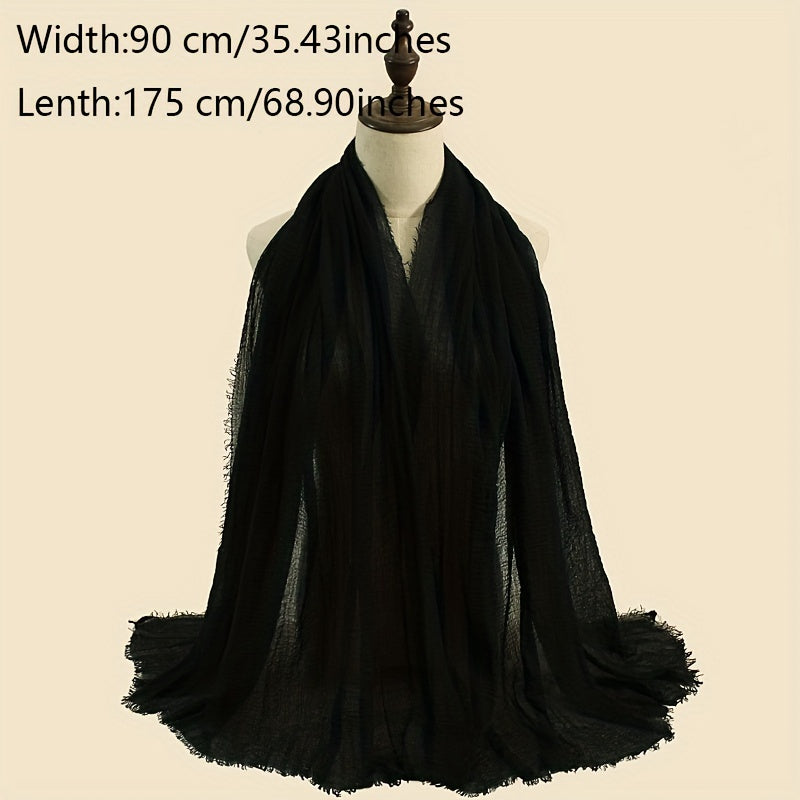 Crinkle Raw Edge Scarf Solid Hijab Vintage Shawl Casual Headscarf Women