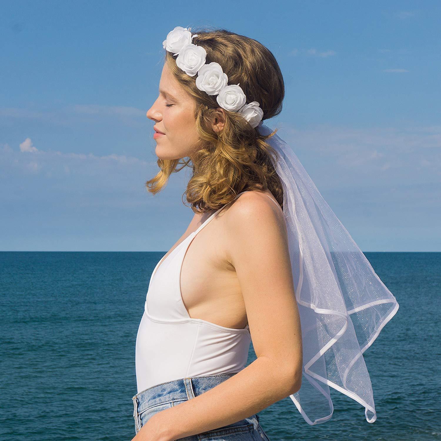 Bohemian Floral Crown & Tulle Veil Bridal Accessory