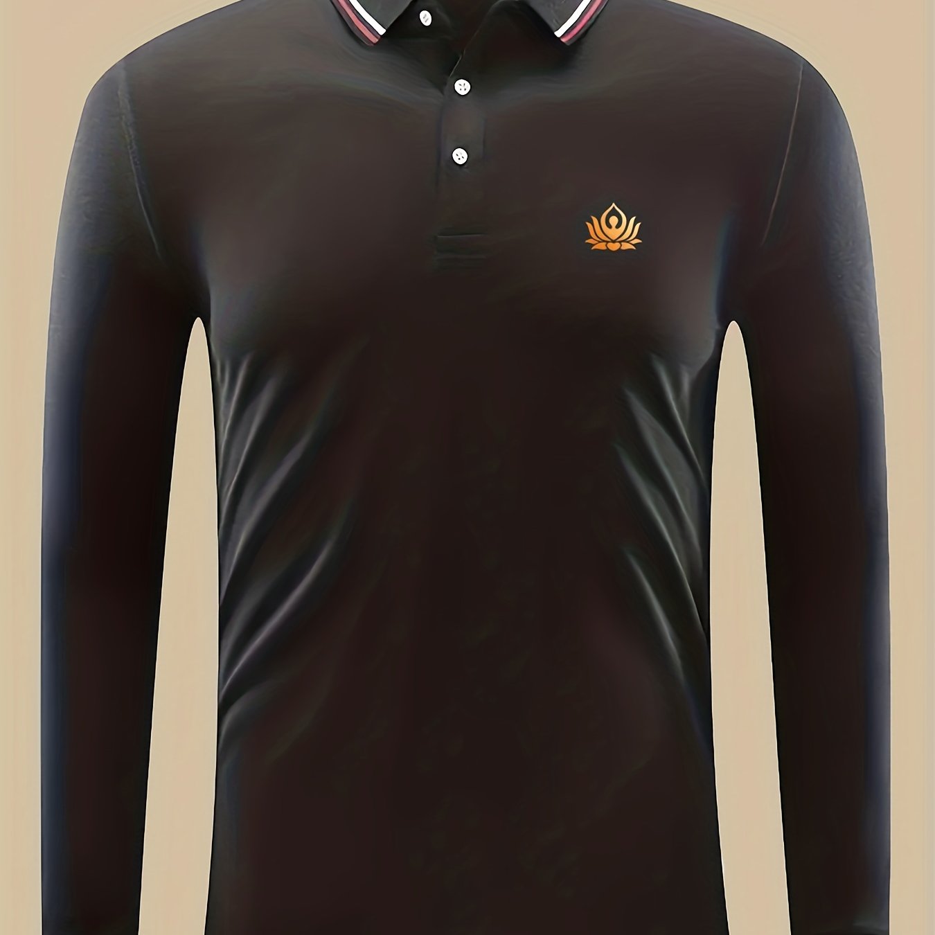 Lotus Print Men's Casual Long Sleeve Polo Shirt