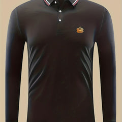 Lotus Print Men's Casual Long Sleeve Polo Shirt