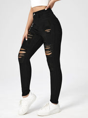 Slim Fit High Rise Distressed Skinny Jeans Slash Pockets