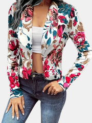 Floral Print Open Front Jacket for Spring & Fall
