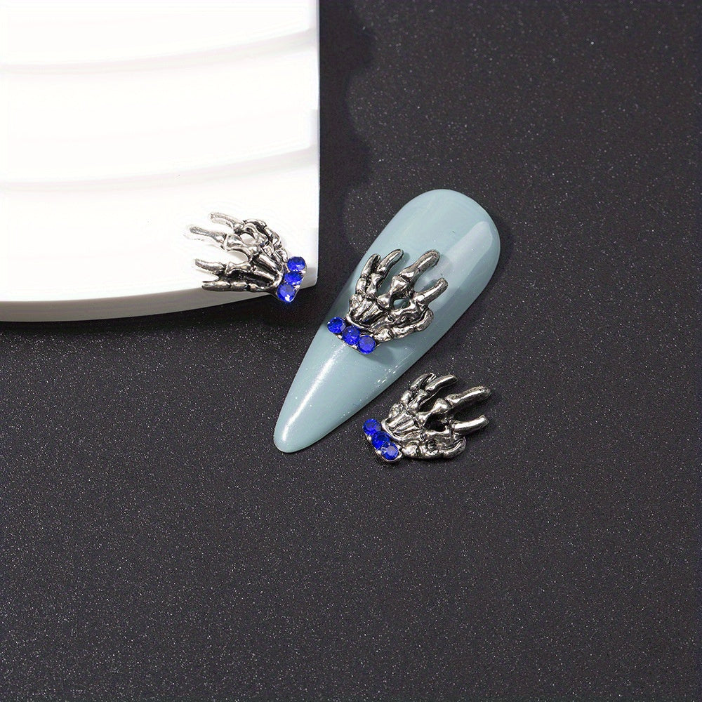 10pcs Halloween Skeleton Rhinestone Nail Charms Set