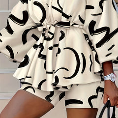 Graffiti Print Off Shoulder Top & Shorts Set