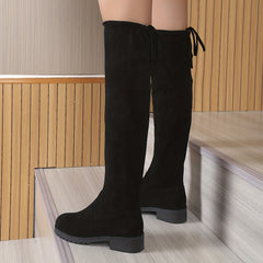 Women's Stretch Over The Knee Boots Lace Up Slip On Round Toe Long Boots