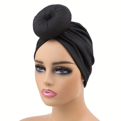 Donut Pre-Tied Turban Cap Head Wrap Bonnet Solid Elastic Beanie Head Scarf